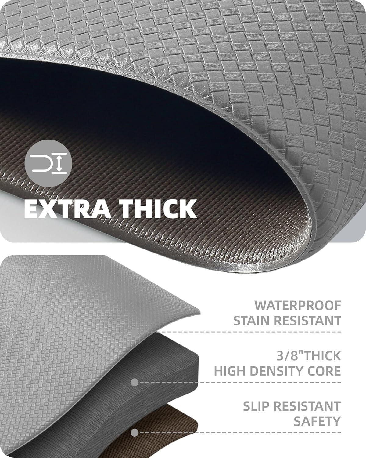 Ergonomic 2-Piece Grey Kitchen Rug Set - Stylish Waterproof Mats for Comfort