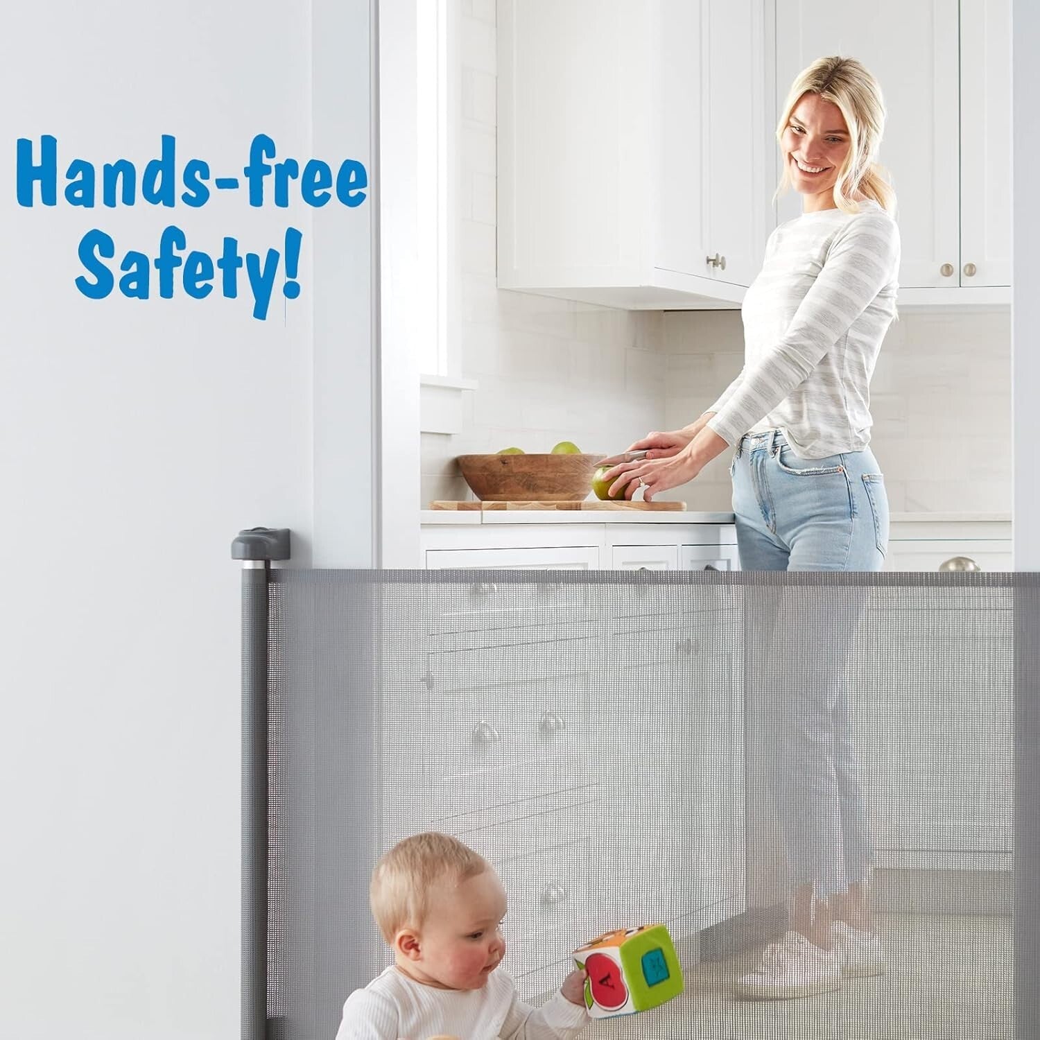 Space-Saving Retractable Mesh Gate - Ideal for Kids and Pets Indoors/Outdoors
