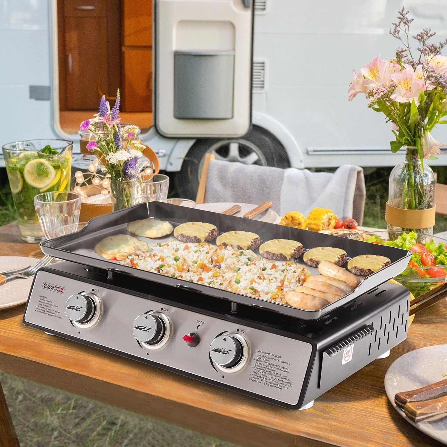 Portable Tabletop Gas Grill Griddle - 319 sq. in Cooking Area for Gatherings