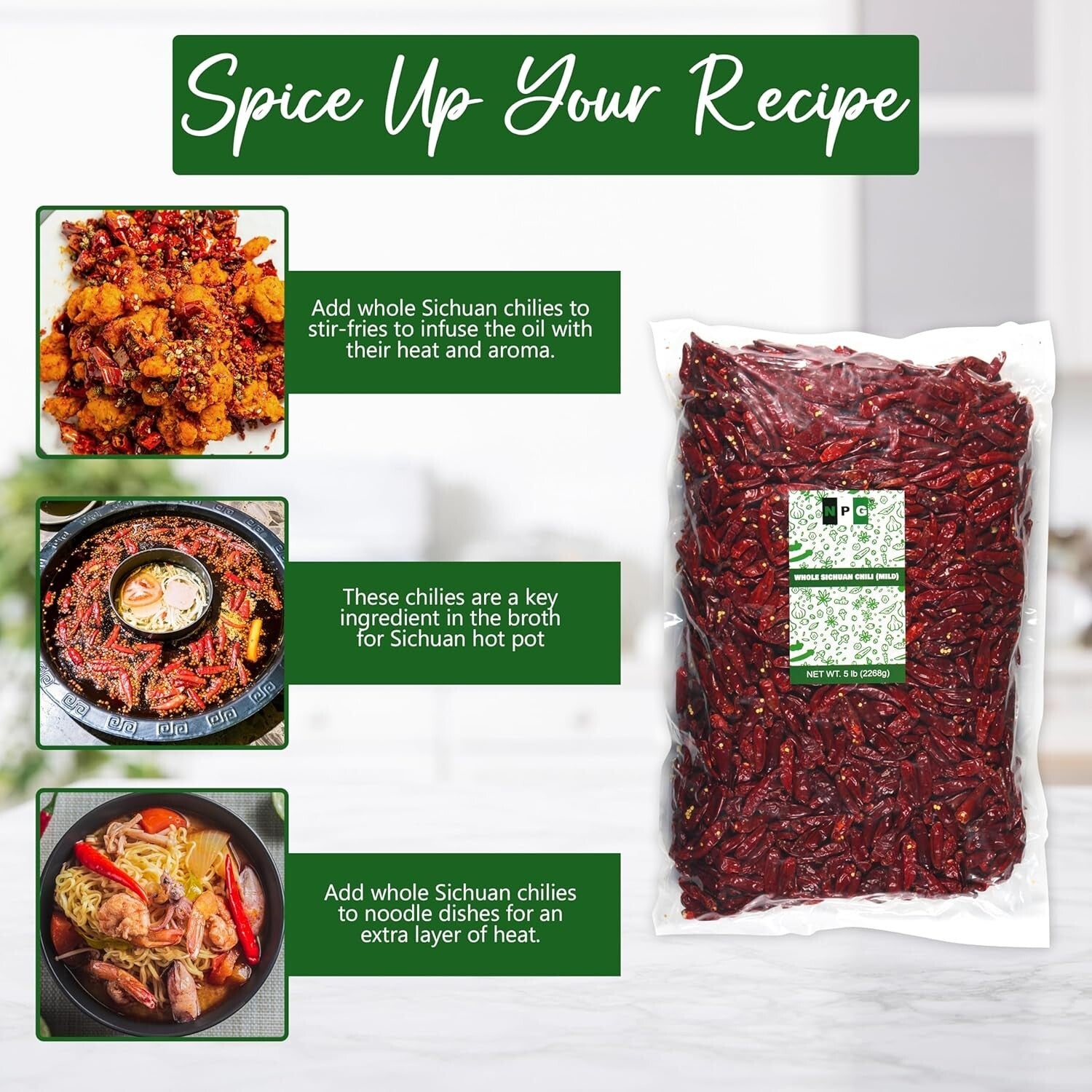 5Lb Authentic Whole Dried Sichuan Chili Peppers - Medium Heat for Spicy Dishes