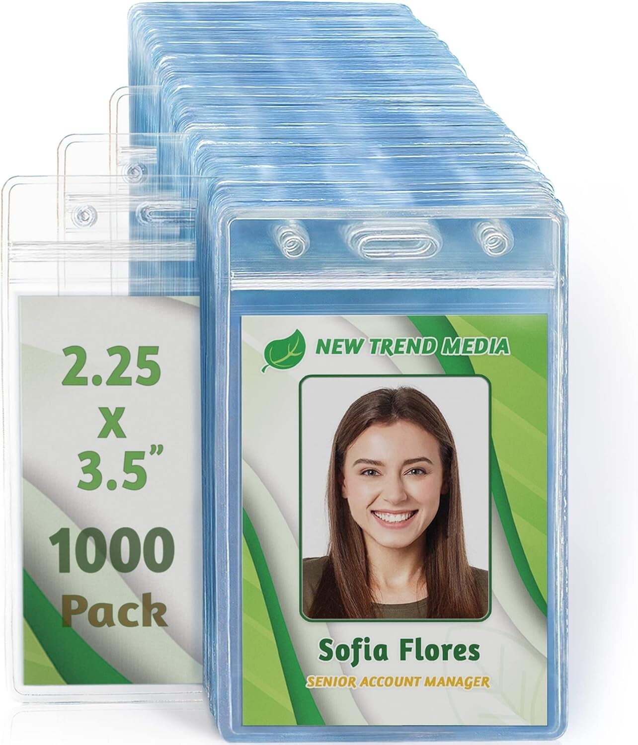 1000-Pack Vertical ID Card Protectors - Waterproof & Resealable Badge Holders