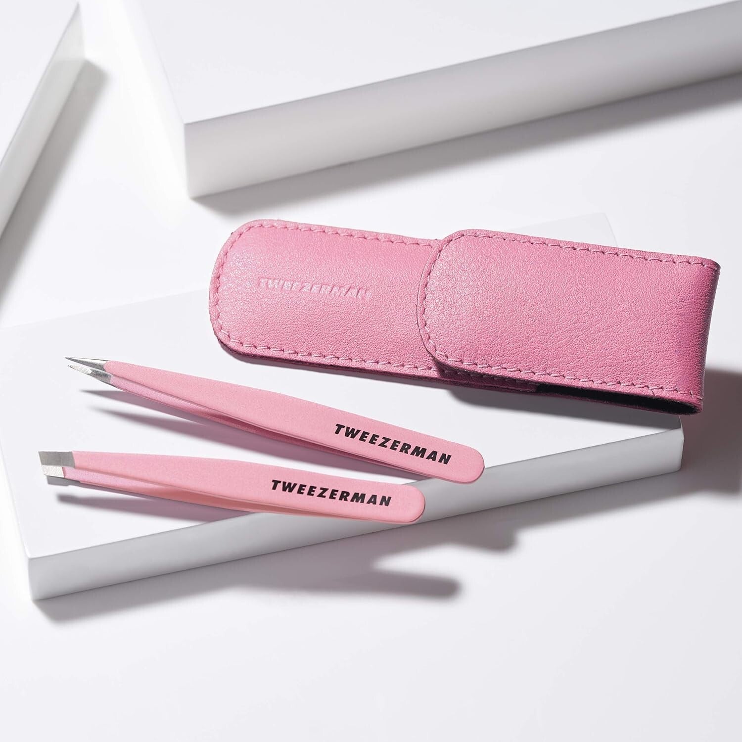 Elegant Tea Rose Tweezers - Stainless Steel Slant & Point for Flawless Brows