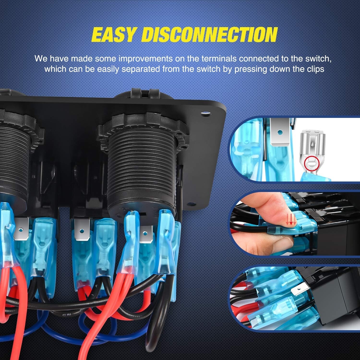 Durable Laser-Etched 6 Gang Switch Panel with USB, Voltmeter & Cigarette Lighter