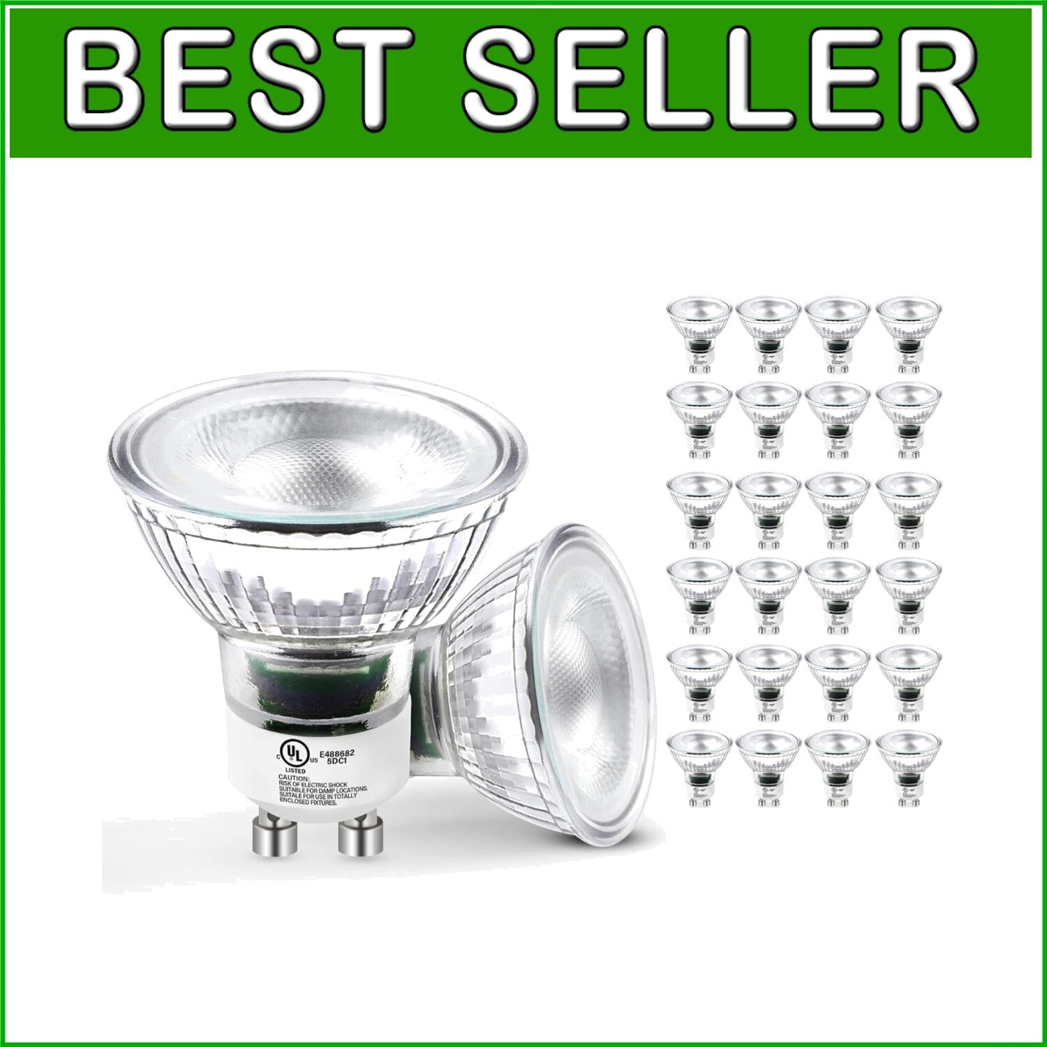 Energy-Saving 24 Pack GU10 Dimmable LED Light Bulbs - 5.5W, 25,000 Hour Lifespan