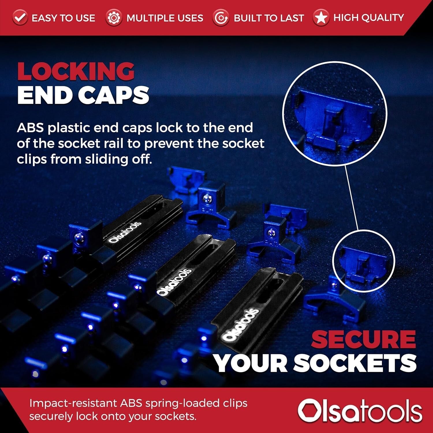 3-Pc Heavy-Duty Socket Organizer with Spring Clips - 1/4, 3/8 & 1/2 Inch