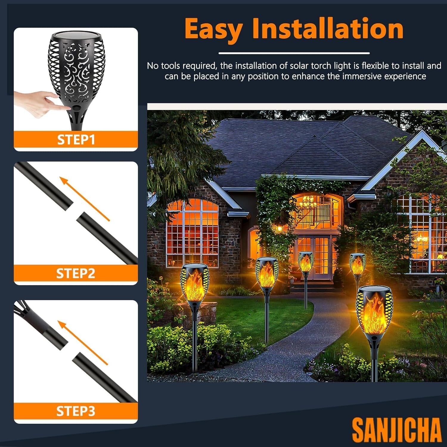 Larger Upgraded Solar Flickering Torch Lights - 12h Working Time & Easy Setup