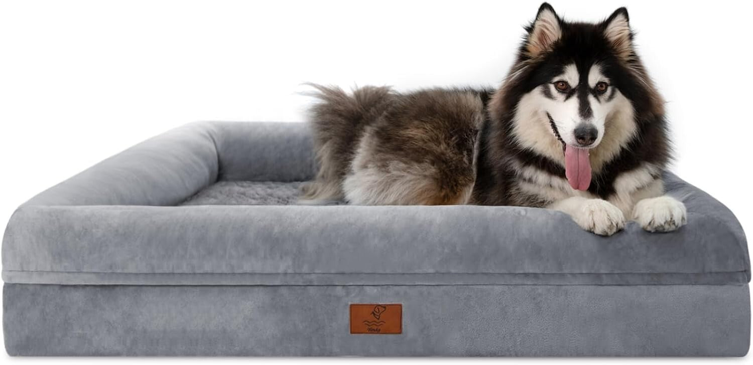 Large Cozy Dog Bed with Anti-Slip Bottom & Memory Foam Bolster for Extra Comfort