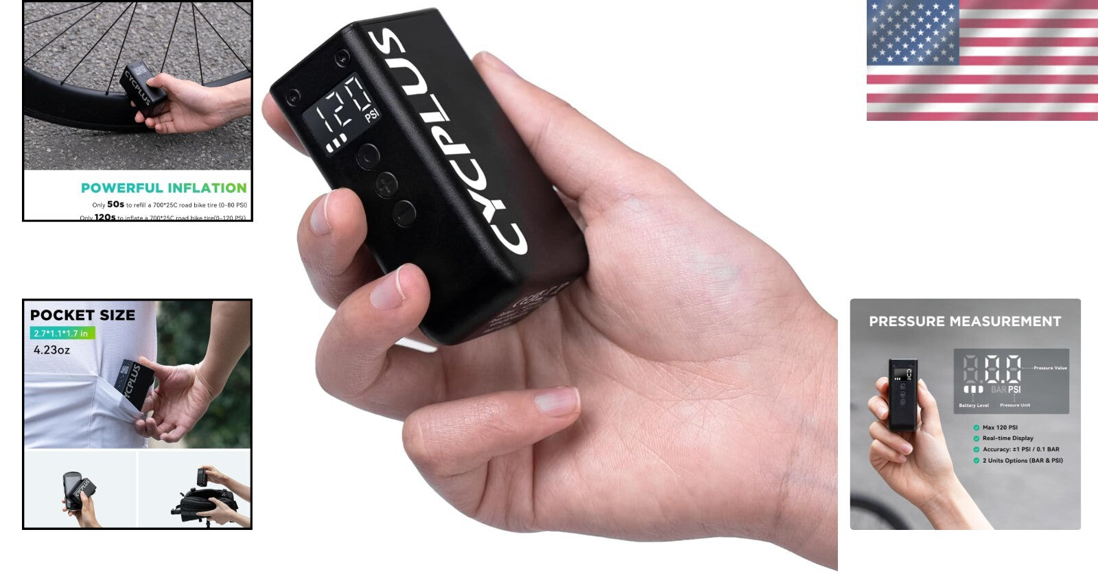 Compact 120 PSI Mini Inflator for E-Bikes and Mountain Bikes - Auto Stop Feature