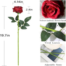 Load image into Gallery viewer, 50PCS Velvet Artificial Roses - Realistic Long Stem Faux Flowers for Weddings
