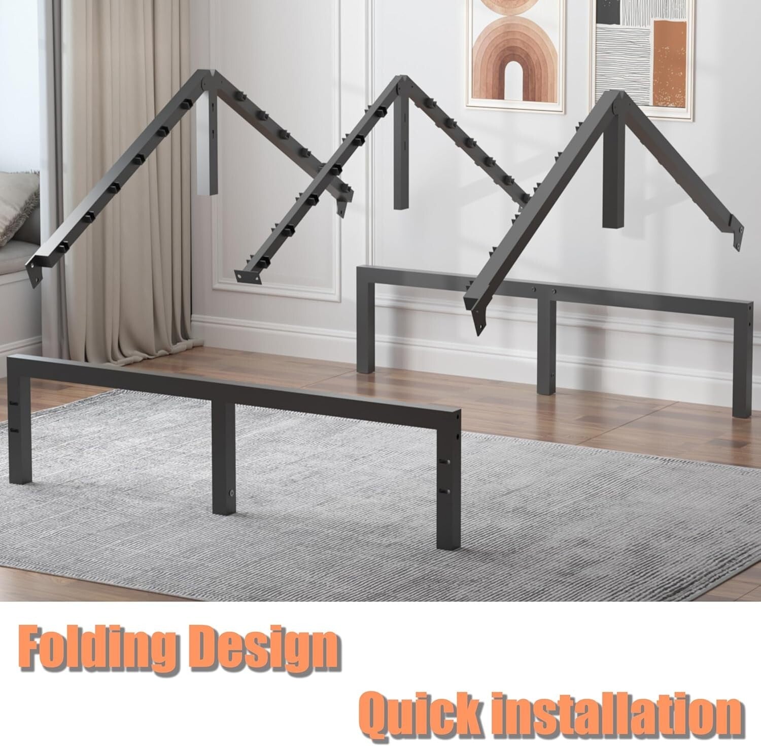 Stylish Black Full Size Bed Frame with Non-Slip Mattress Support – Easy Assembly