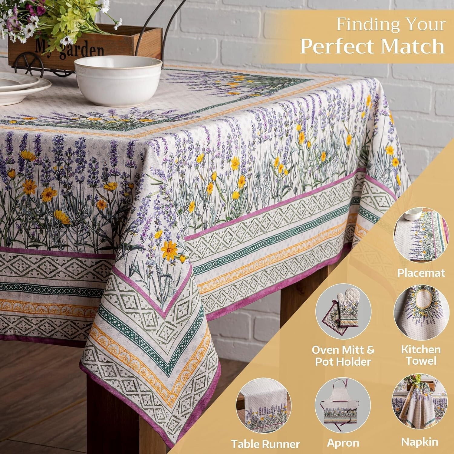 Durable Rectangular Tablecloth - Fanny Lavender 100% Cotton, Easy-Care 60" x 90"