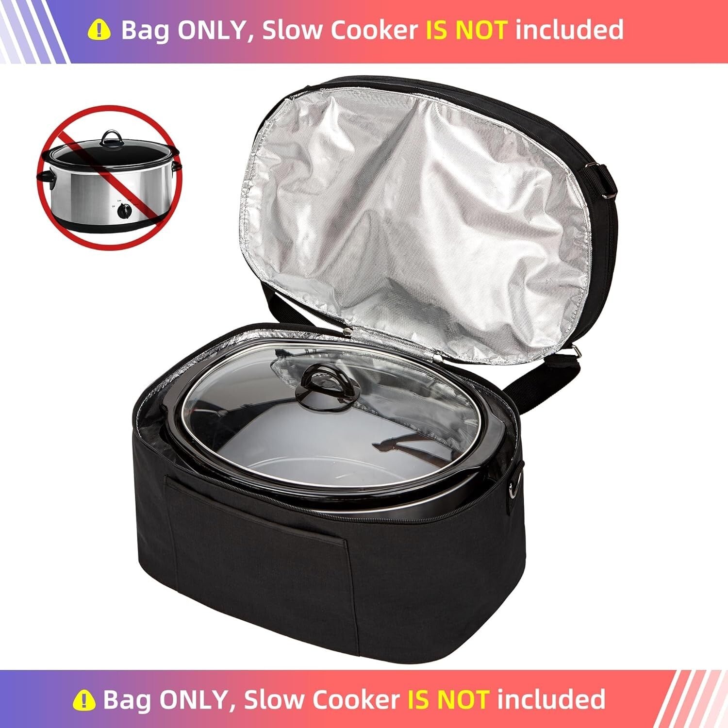 Durable 6-8 Quart Slow Cooker Holder with Adjustable Strap and Easy Wipe Liner
