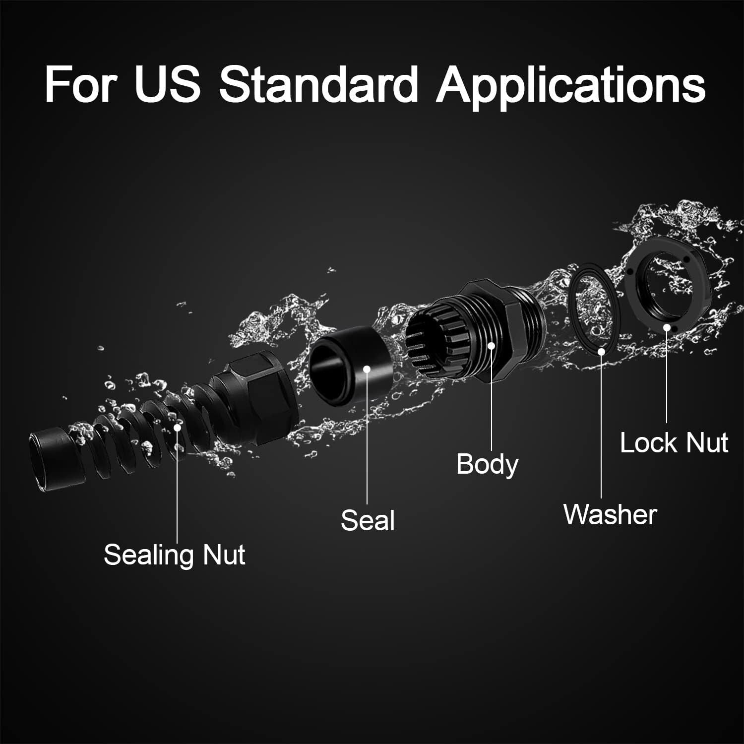 Durable 50-Pack Black Nylon Cable Glands with IP68 Protection for Electrical Use