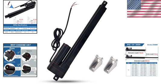 10" Stroke Heavy Duty Linear Actuator 12V with Mounting Brackets – IP65 Rated
