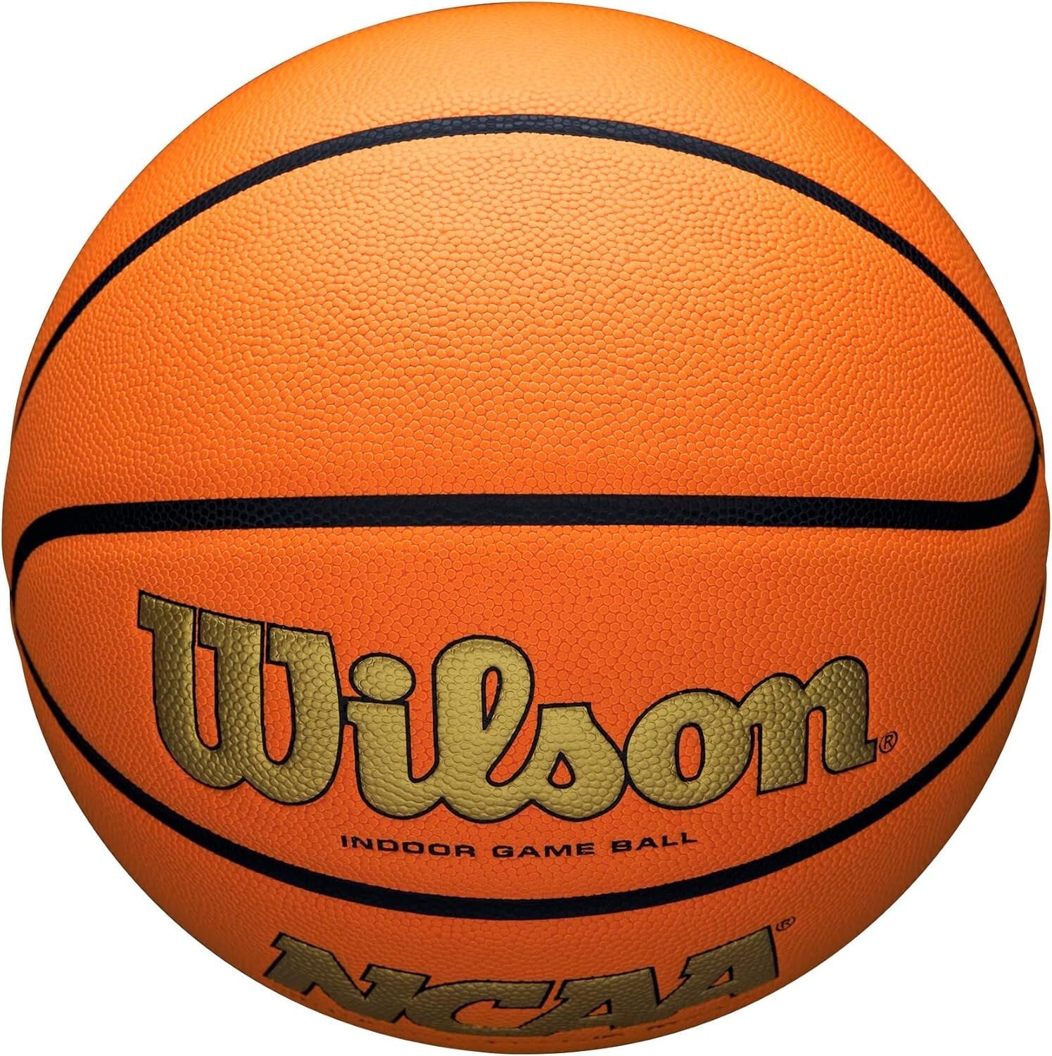 Elite NCAA Indoor Game Basketball - Size 7, Moisture-Managed Grip, Gold/Orange