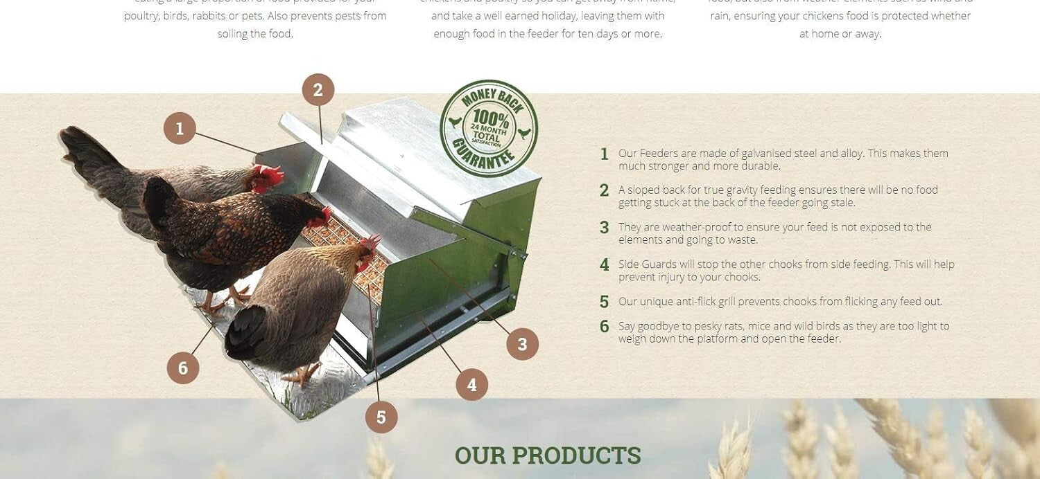 Automatic Chicken Feeder - 40lb Capacity for 12 Chickens, Rat Proof & Spill-Free