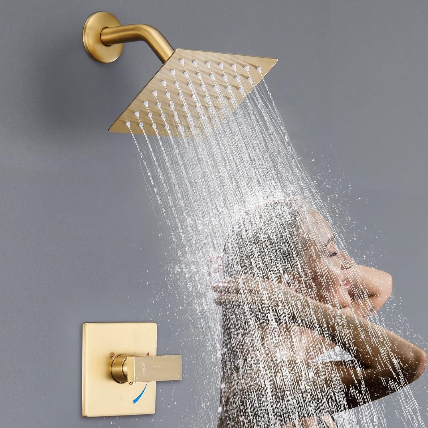 Brushed Gold Shower Faucet Set - Rain Shower Head, Valve & Trim Included