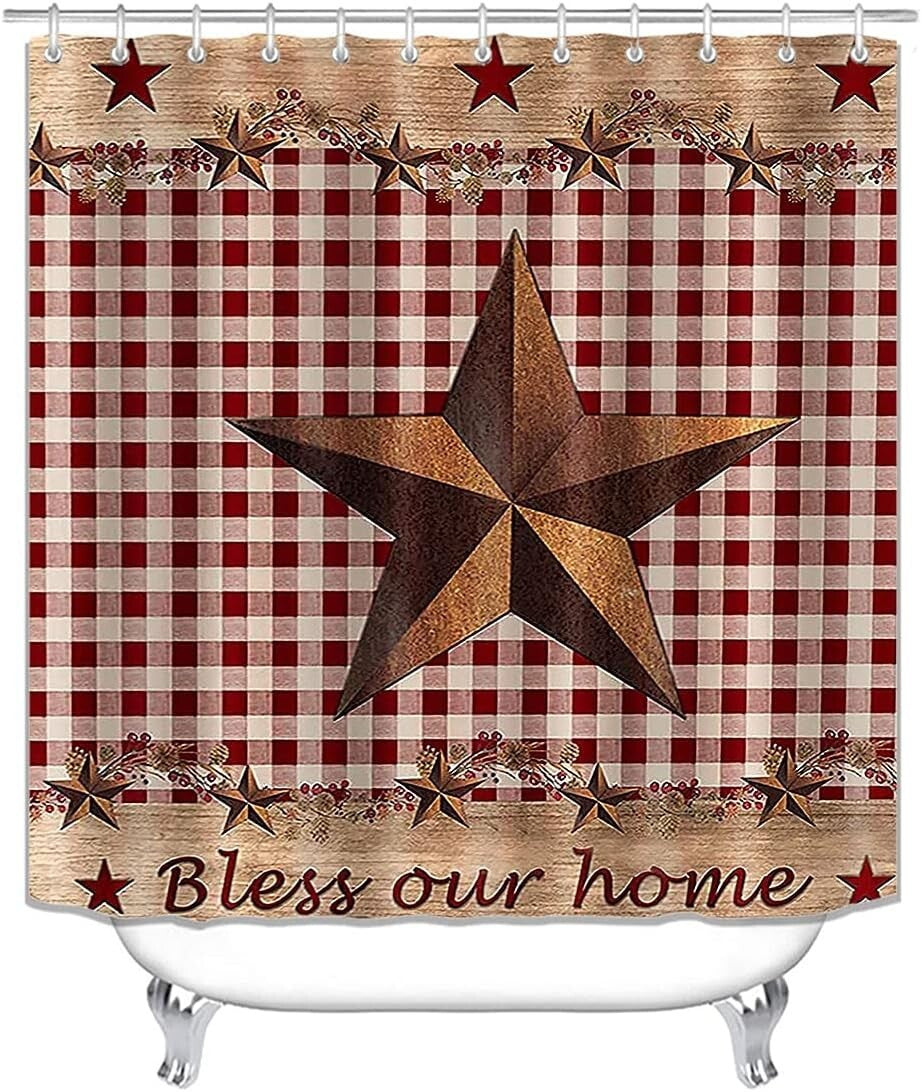 Elegant 4-Piece Country Bathroom Decor Set - Waterproof Curtain & Anti-Slip Mats