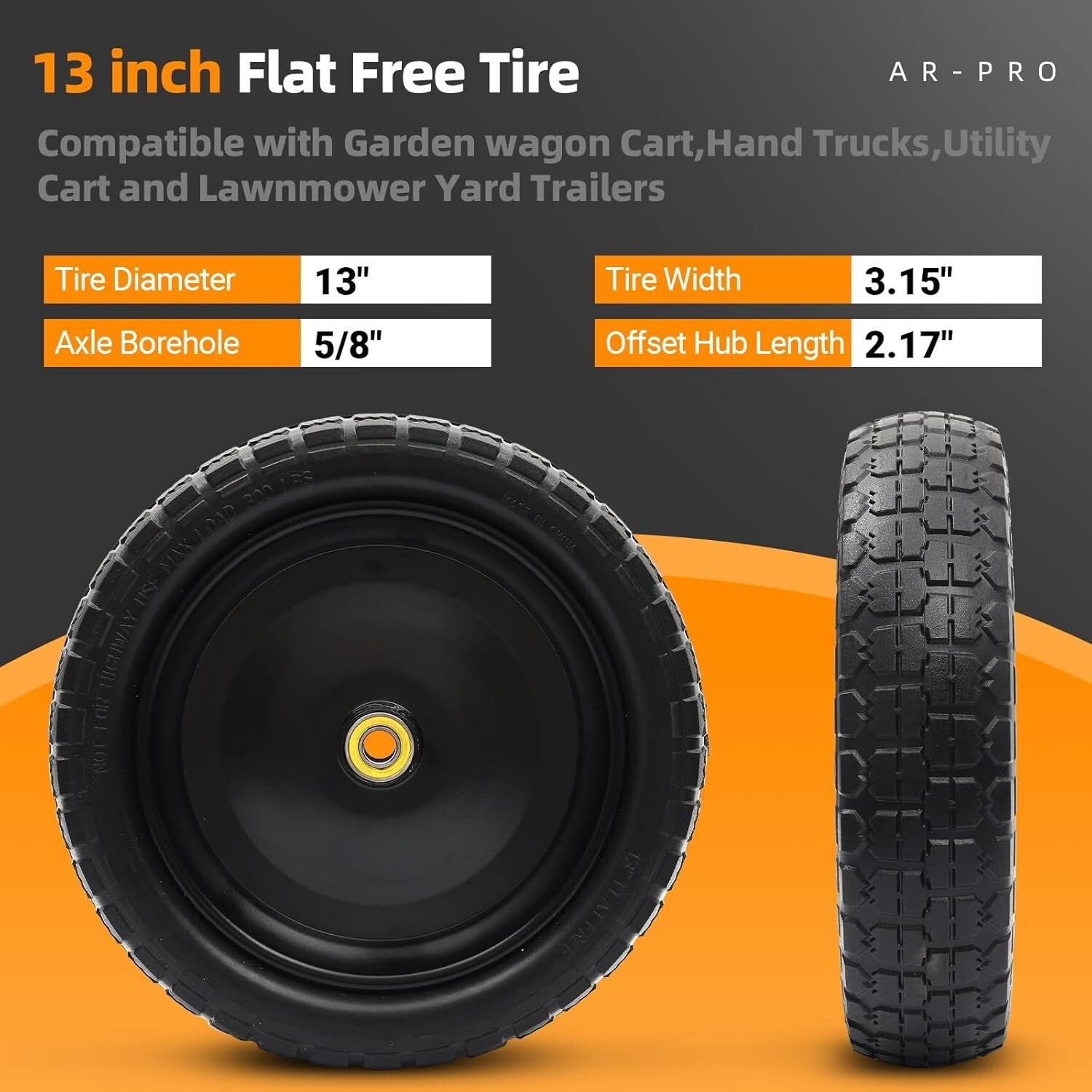 13" Flat-Free Tire & Wheel Set - Durable Replacement for Lawn & Utility Trailers