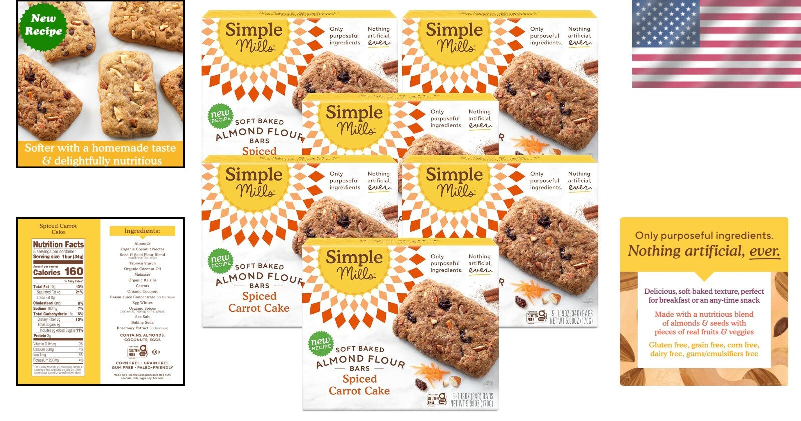 Organic Coconut Oil Almond Flour Snack Bars - Gluten Free, 6 Delicious Packs