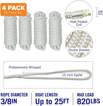 Load image into Gallery viewer, Shock Absorbent 3/8" Double Braided Dock Lines - 15ft Essential for Boats