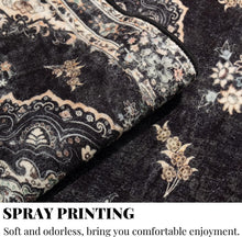 Load image into Gallery viewer, 3'x5' Washable Black Floral Rug - Boho Area Rug for Stylish Living Spaces