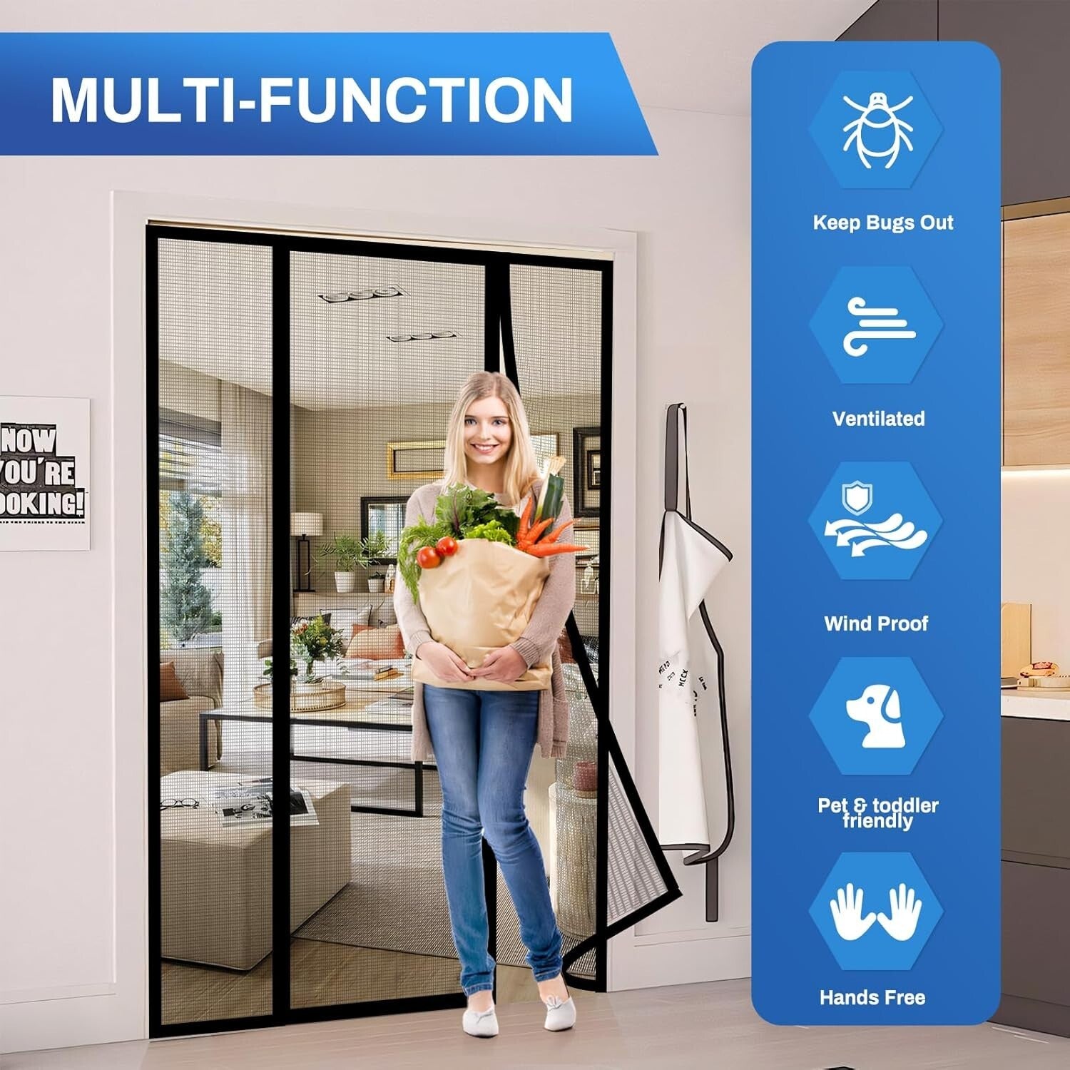 Pet & Kid Friendly Magnetic Screen Door - Stronger PET Mesh, Easy Install 60x80