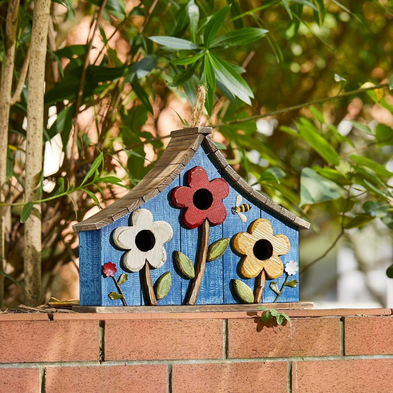 15" Oversized Hand-Painted Distressed Birdhouse with 3D Flowers - Rustic Villa