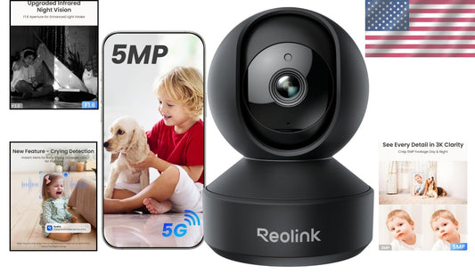 Advanced 5MP Indoor Camera with Auto Tracking & Multiple Storage Options - Black