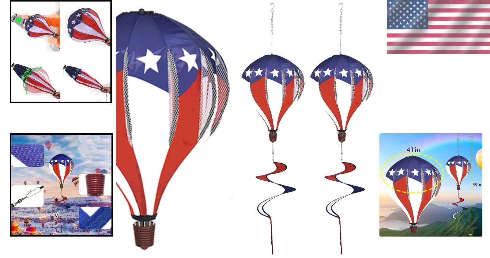 Durable 59-Inch Hot Air Balloon Wind Spinners - Perfect for Yard Celebrations
