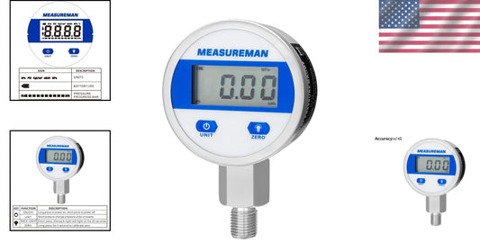 Compact 200psi Digital Pressure Gauge with LED Light - Stainless Steel 1/4" NPT