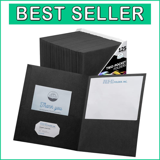 Durable Black Two-Pocket Folders - 125 Count, Perfect for School and Office Use