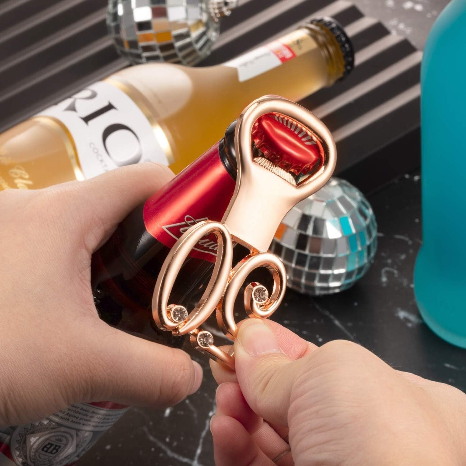 50-Piece Gold Rhinestone Bottle Opener Set for 50th Anniversary Celebrations