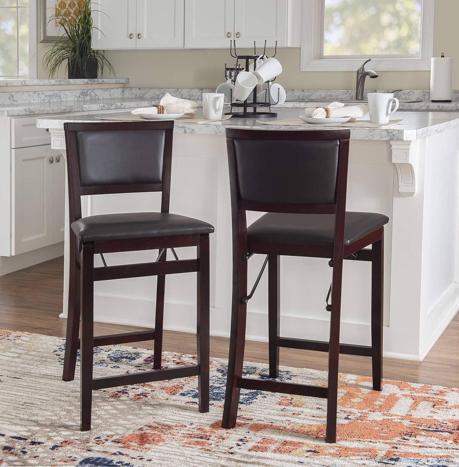 Elegant 24-Inch Folding Counter Stool with Faux Leather Pad - Espresso Finish