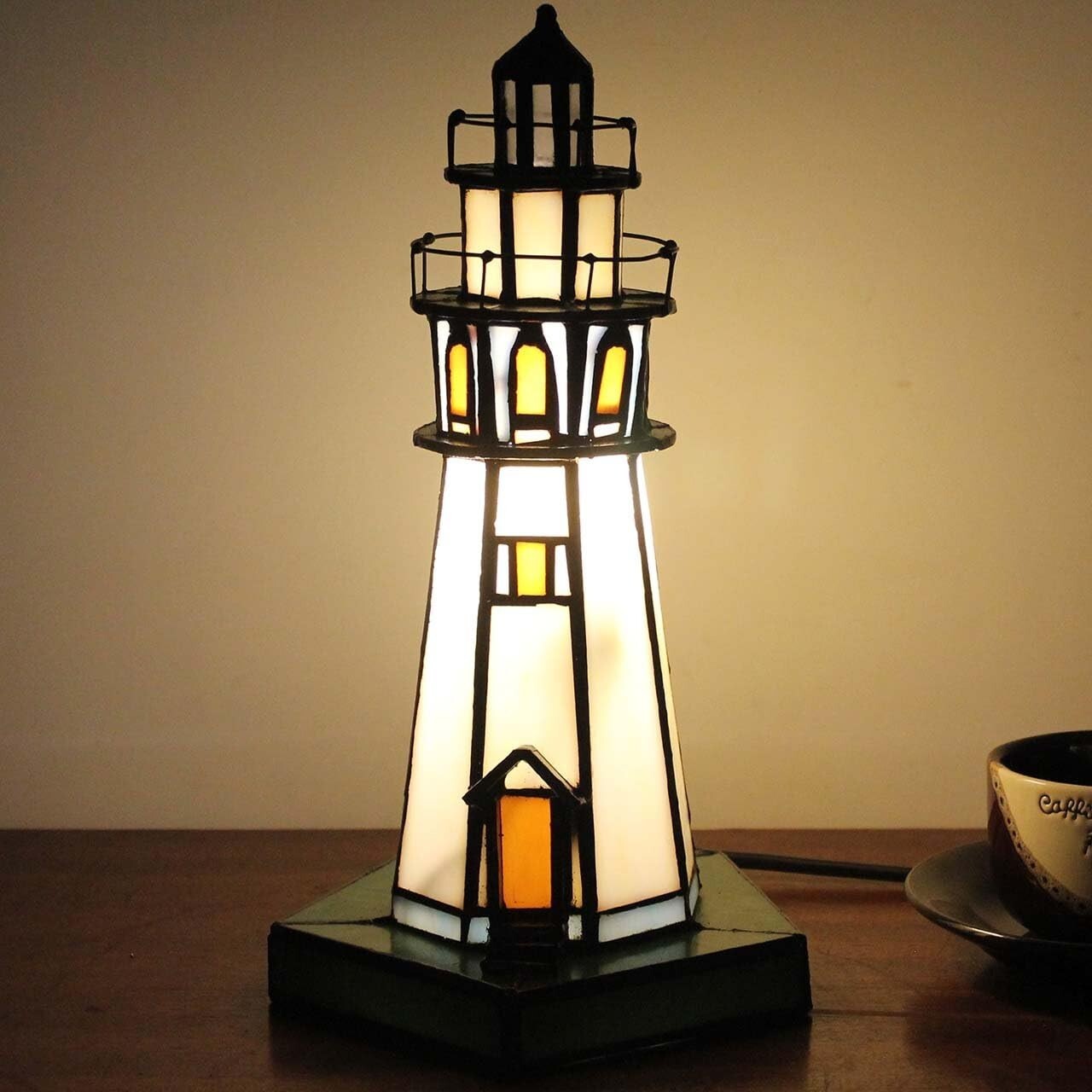 Artistic 10-Inch Lighthouse Tiffany Style Stained Glass Table Lamp - Night Light