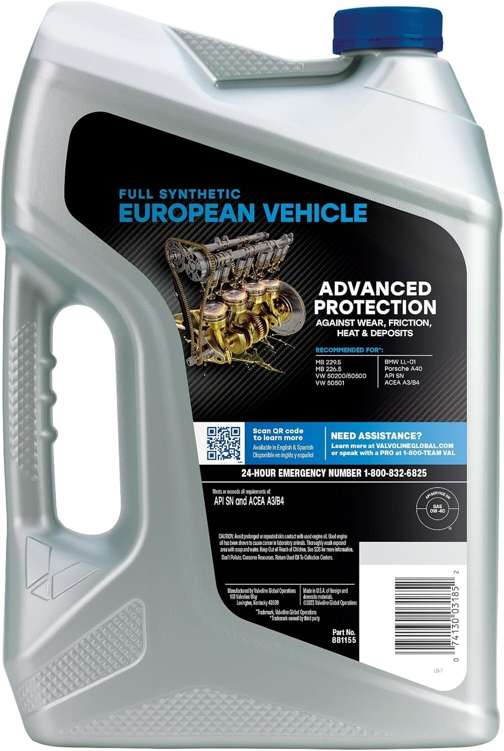 5 Quart Full Synthetic SAE 0W-40 Motor Oil - Ideal for BMW, Audi, Porsche