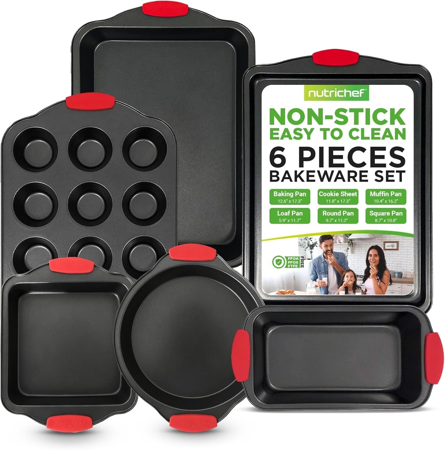6-Piece Nonstick Bakeware Set - Carbon Steel with Heatproof Silicone Handles