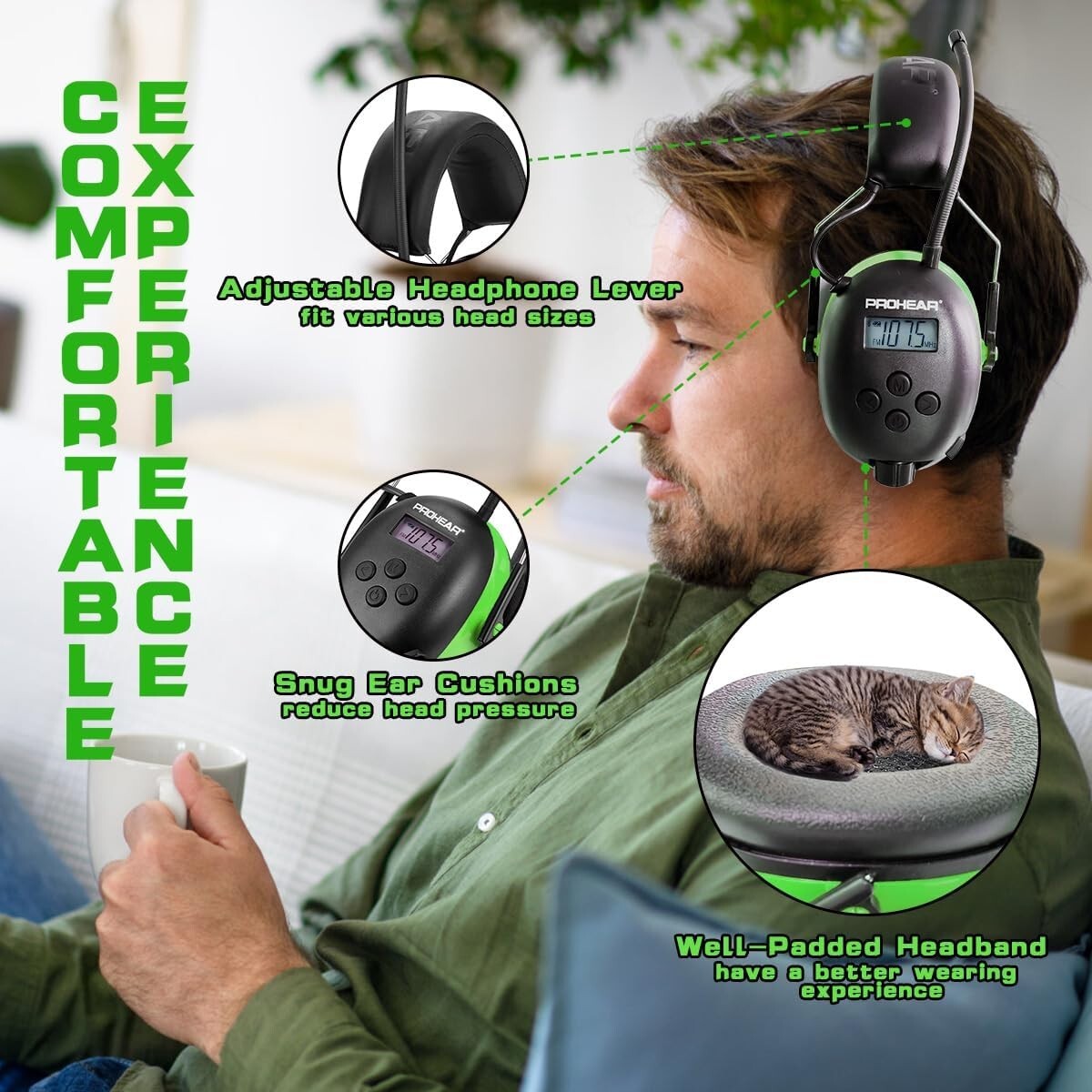 Durable Green Earmuffs with 25dB NRR and Digital Radio for Outdoor Noise Control