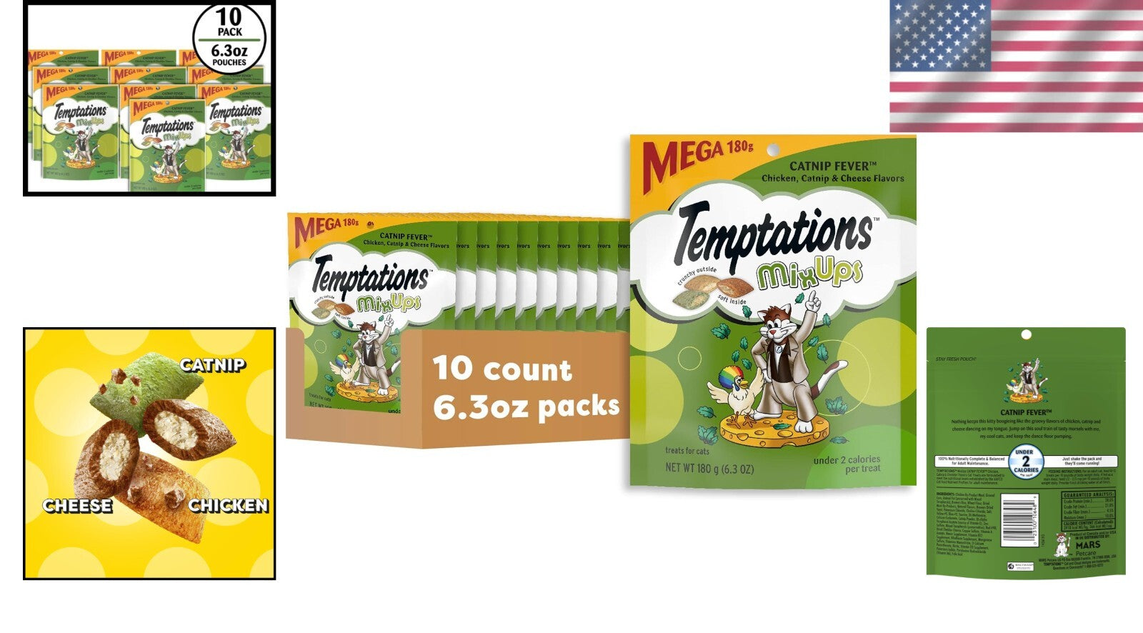 Value Pack: MixUps Catnip Fever Cat Treats - Crunchy & Soft, 6.3 oz Pouches