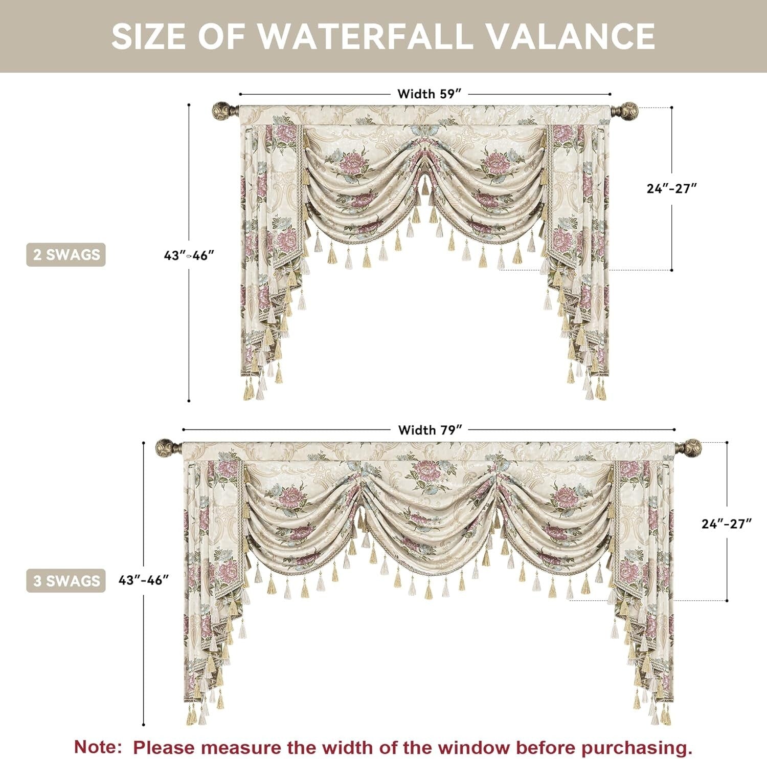 Classic Jacquard Swag Valance with Tassels - Perfect for Weddings & Holidays