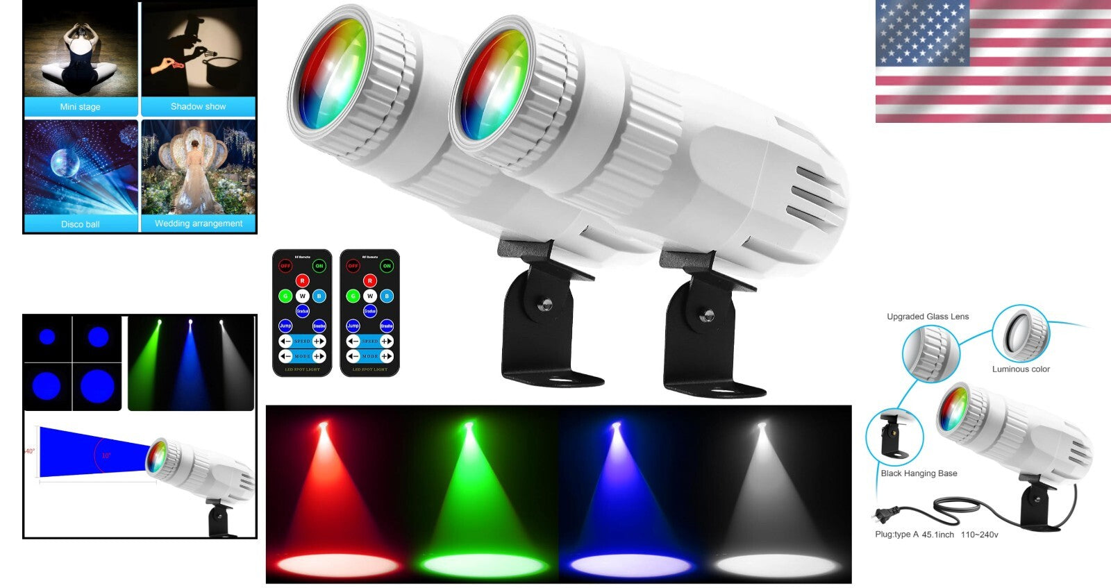 Dynamic 2-Pack 15W LED Pin Spotlights with Remote for Club & Wedding Lighting
