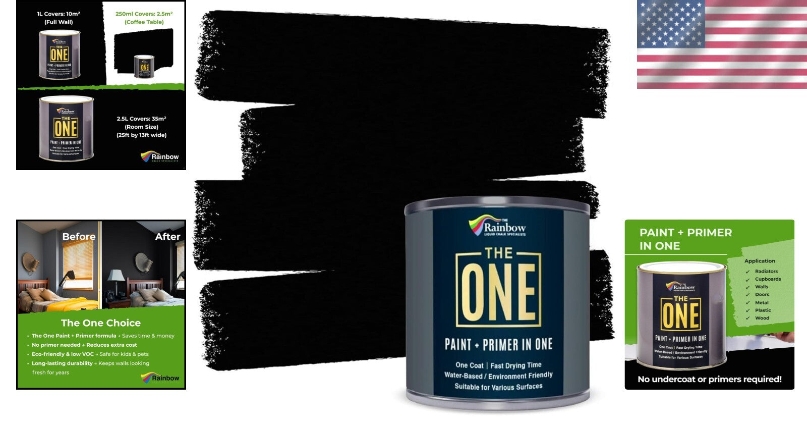 All-in-One 2.5L Paint & Primer - Durable Matte Black for Indoor & Outdoor Use