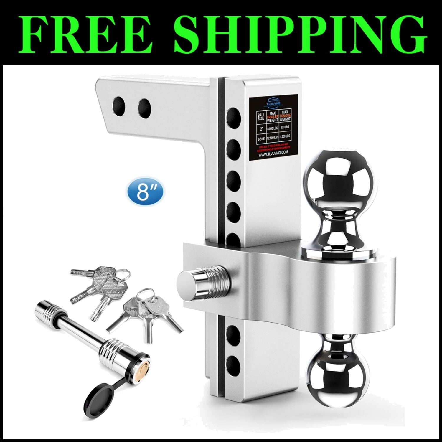 Versatile Adjustable Drop Hitch for 2" Receivers - Towing Capacity 12,500 lbs