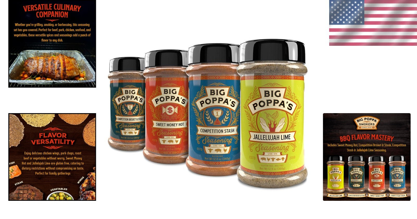 Big Poppa's Sweet Heat BBQ Seasoning 4-Pack - Perfect for All Meats & Veggies
