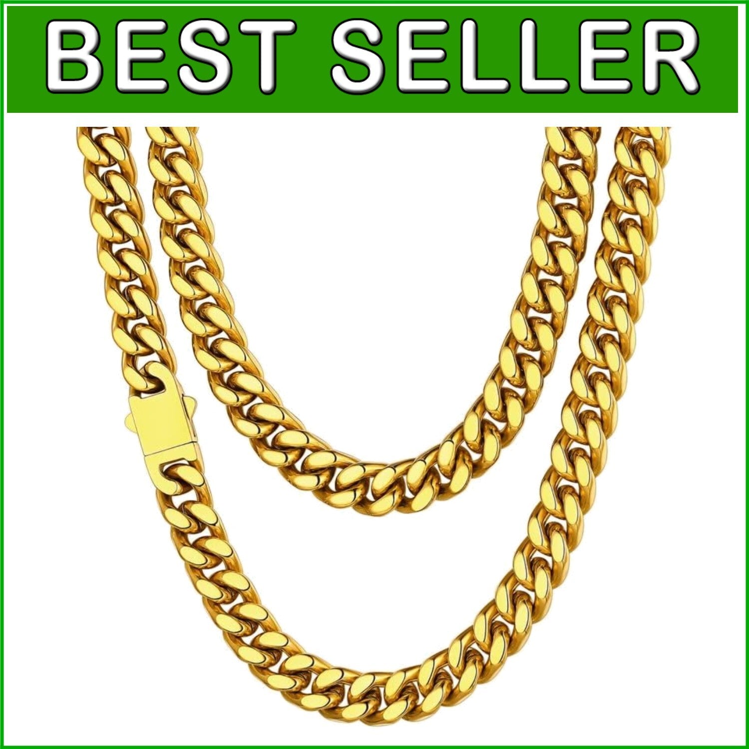 Durable 18K Gold Plated Cuban Link Chain Necklace for Men - Gift Box Included