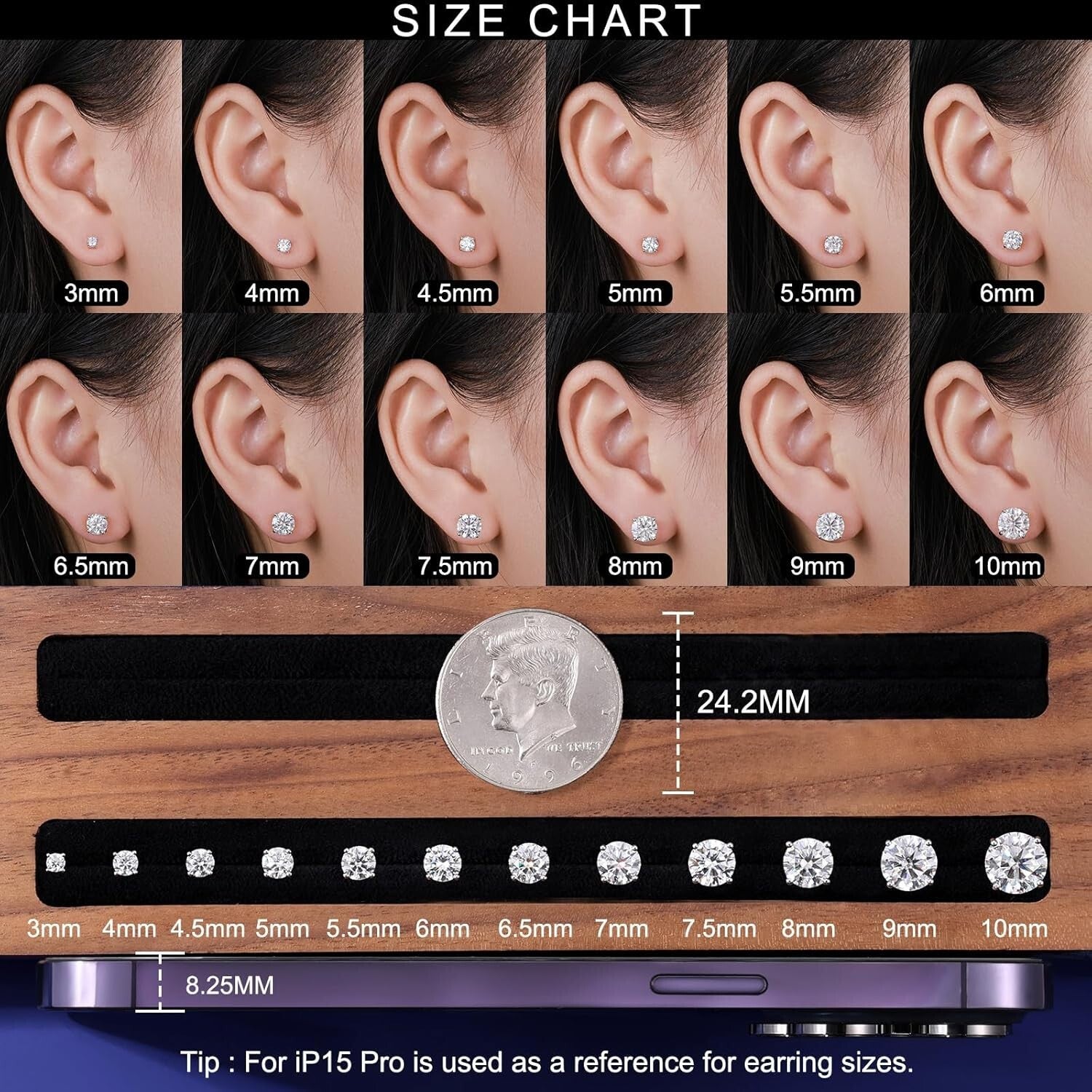 Elegant Moissanite Stud Earrings 3-10mm Screw Back Hypoallergenic - Luxury Gift