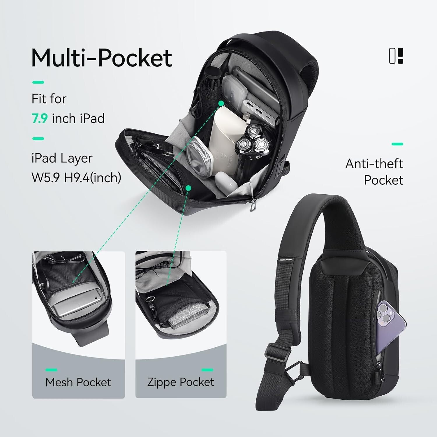 Multi-Functional Men's Sling Bag with Hard Shell & USB Port - Perfect for Travel