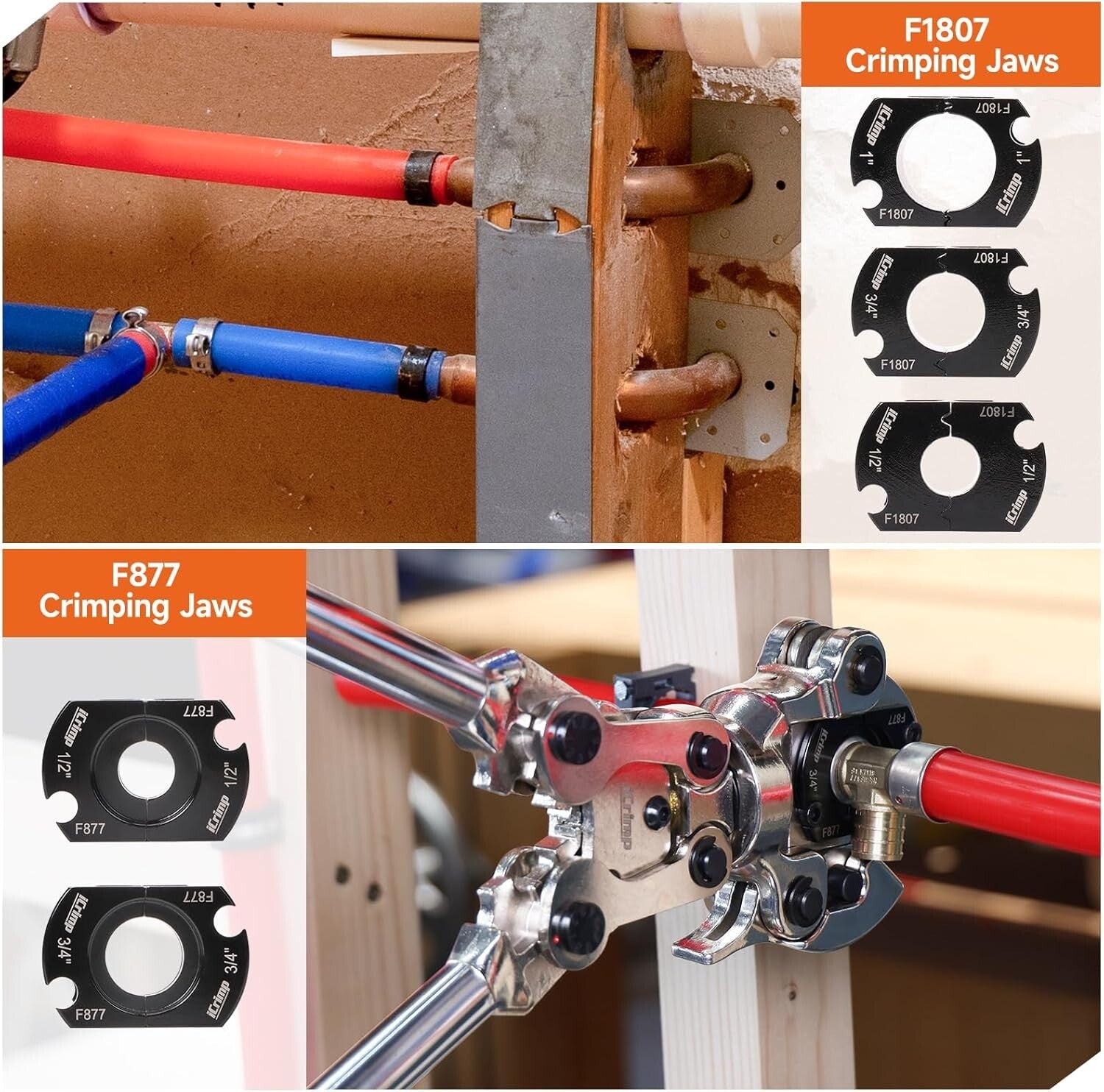 Copper Tube Fittings Crimping Tool with 1/2" - 1" Jaws for Leak-Free Connections