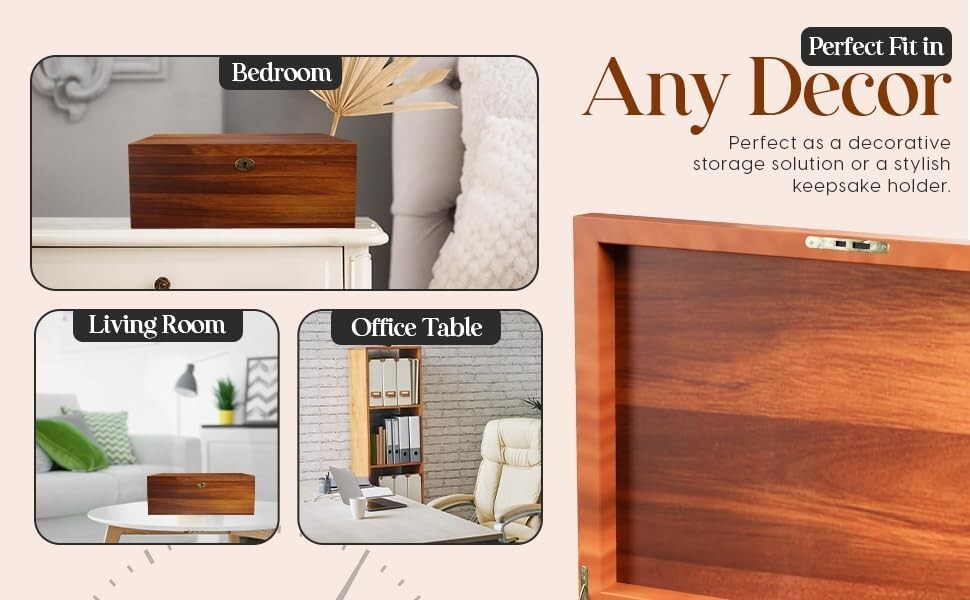 Decorative Lockable Memory Box - Solid Walnut Finish, 6L Storage Volume