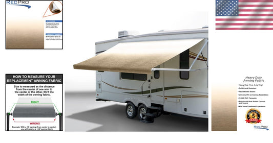 Universal Fit Tan Vinyl Awning: 17ft Replacement Fabric for RVs, Flame Retardant